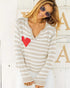 Wooden Ships Striped V-Neck Heart Sweater